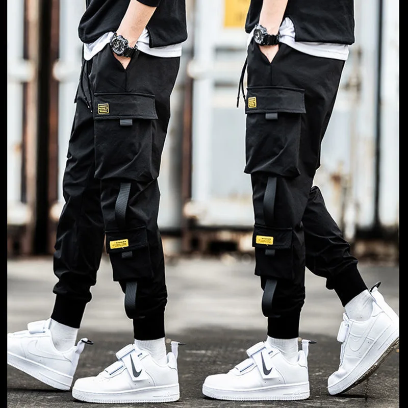 Sommer Dünne männer Cargo Hosen Casual Hip Hop Hit Farbe Mehrere Taschen Hosen Streetwear Bänder Techwear Jogginghose Jungen Image