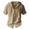 Camicia da uomo con cappuccio in lino Camicia a maniche corte tinta unita Vestibilità ampia Camicia da uomo leggera abbottonata Camicie classiche da uomo estive