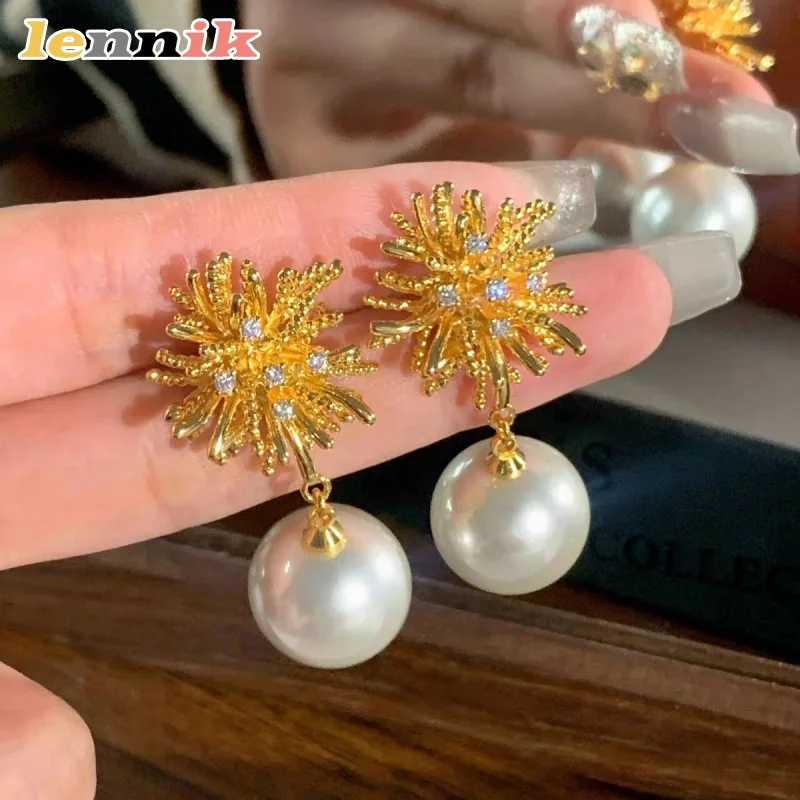 LENNIK Licht Luxus Design Feuerwerk Perle Ohrringe frauen Mode High-end-Ohrringe Nische Persönlichkeit Trendy Ohrringe Image