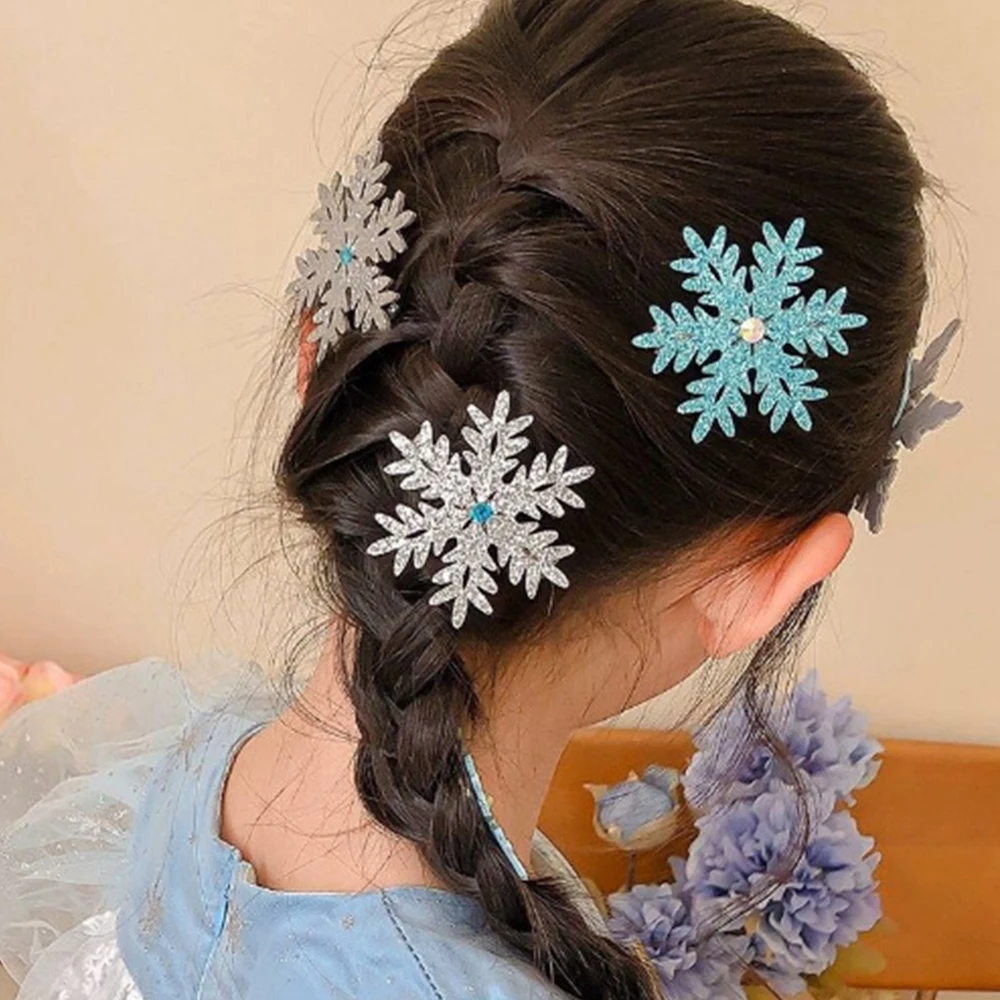2PCS Neue Prinzessin Schneeflocke Mädchen Schöne Haarnadeln Kinder Headwear Hairgrip Haar Clips Barrettes Haar Zubehör Image