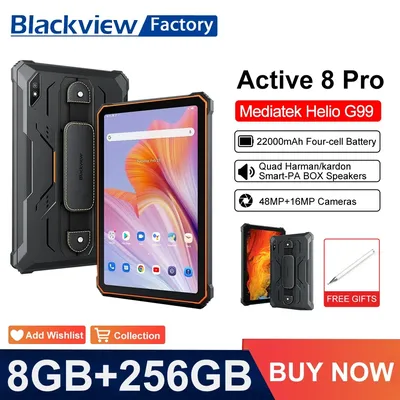 Blackview Active 8 Pro Tablet, 16GB, 256GB, 10.36 ", 16MP + 48MP Camera, Android 14, 22000mAh Large Battery, Rugged Tablet PC