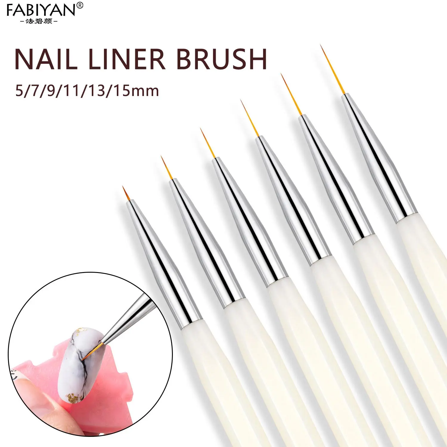 5/7/9/11/13/15mm Acryl Französisch Streifen Nail art Liner Pinsel Längliche Zeichnung UV Gel Malerei Französisch Nagel Pinsel Maniküre Werkzeuge Image