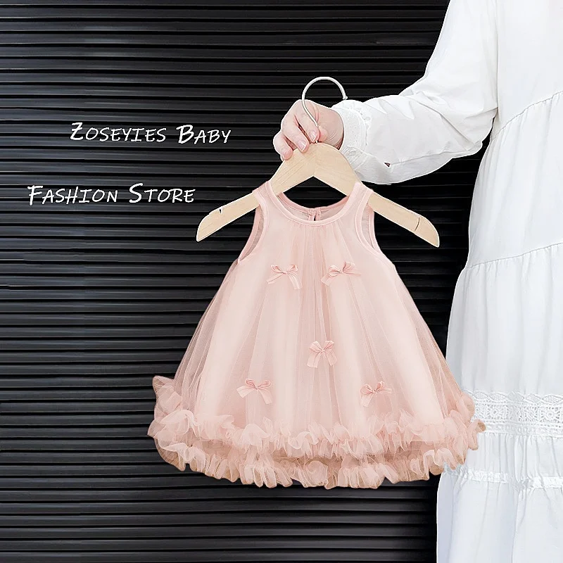 Mädchen Kleider Sommer Mesh Schleife ärmellose Baby Mädchen Kleider süße Mädchen Prinzessin Kleider Baby Mädchen Kleidung Image