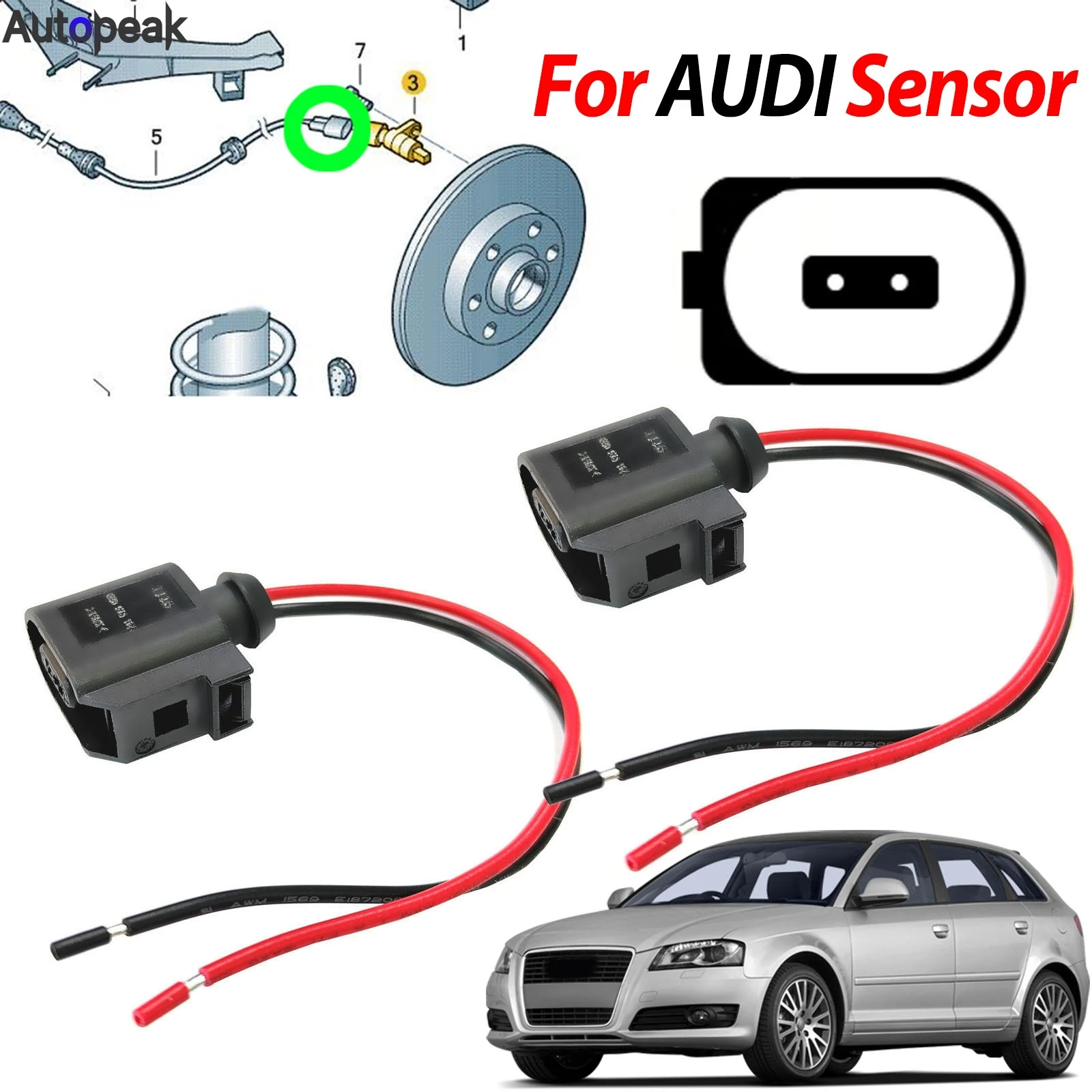 2pc Für Audi A1 8X A3 8P 8V A4 8K A5 8T 8F A6 4G C7 A7 A8 Q3 8U Q5 8R Q7 TT ABS Sensor Rad Geschwindigkeit Stecker Kabelbaum Image