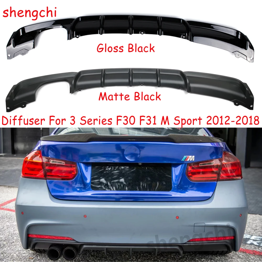 Diffusore per labbro paraurti posteriore in materiale plastico F30 PP per BMW Serie 3 F30 F31 M Sport Edition Diffusore a doppia uscita su un lato