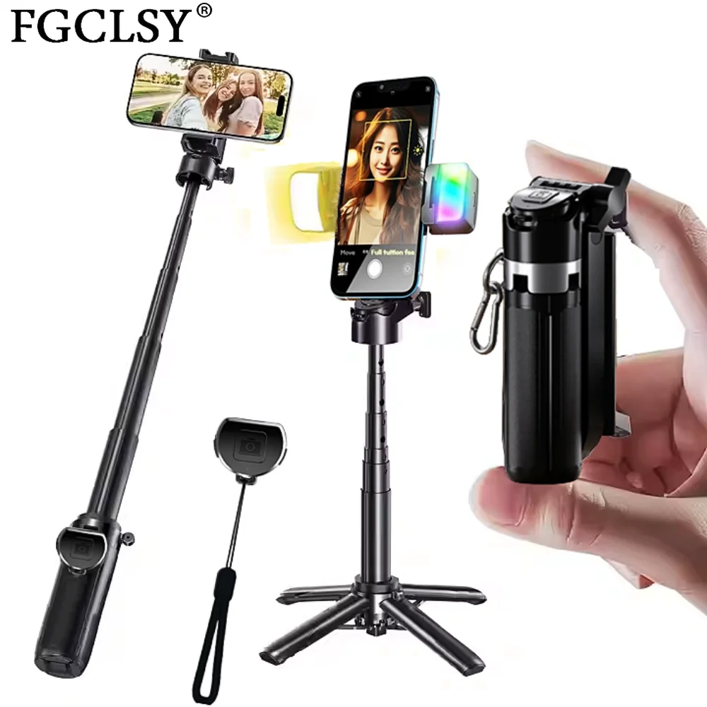 FGCLSY Mini-Handheld Tragbares Stativ mit kabelloser Fernbedienung 360° ° Rotation für Videoaufzeichnung, Live-Streaming. Mit Licht Image