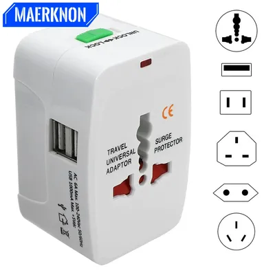 Tragbarer AU-US-UK-EU-Konverter, All-in-One, internationaler Steckeradapter, 2 USB-Typ-C-Anschlüsse, World Travel AC-Ladeadapter