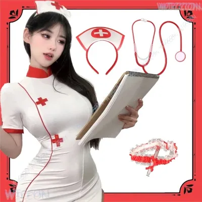   Stethoskop Cosplay Halloween Sexy Krankenschwester Kostüm Stirnband Medizinisches Set Spritze Make-up  Rollenparty Halloween Double Penetration Image