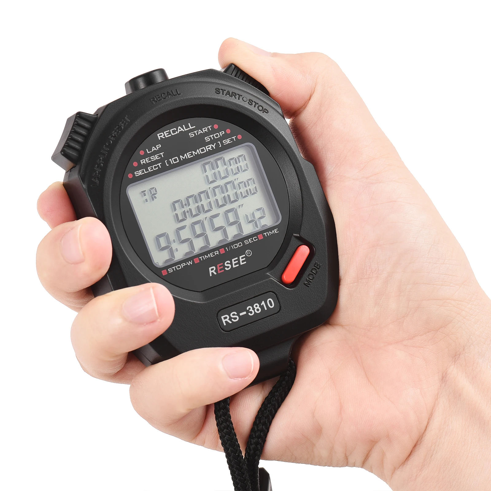 Sport Stoppuhr Timer Speicher digitale Stoppuhr 3 Reihen Anzeige Großbild Stoppuhr Sport Wecker läuft Timer Image