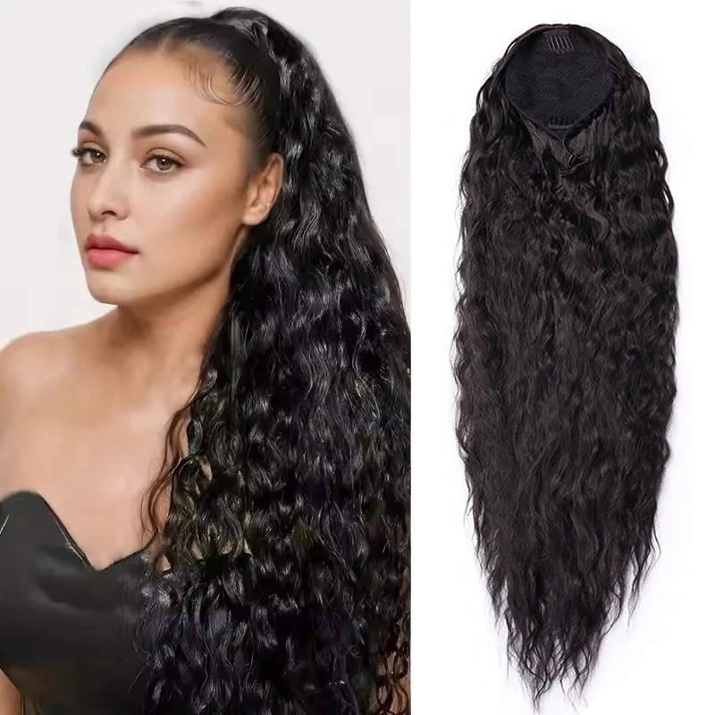Pferdeschwanz-Verlängerung, Wasserwelle, synthetischer Kordelzug, Pferdeschwanz, Clip-in-Haarverlängerung, 76,2 cm langes Pferdeschwanz-Haarteil für Frauen Image