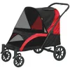 Faltbarer Kinderwagen für große Hunde und Katzen bis zu 30 kg mit Kissen, Netzfenster, Aufbewahrungstasche, Sicherheitsleinen, Bremsen, Schwarz