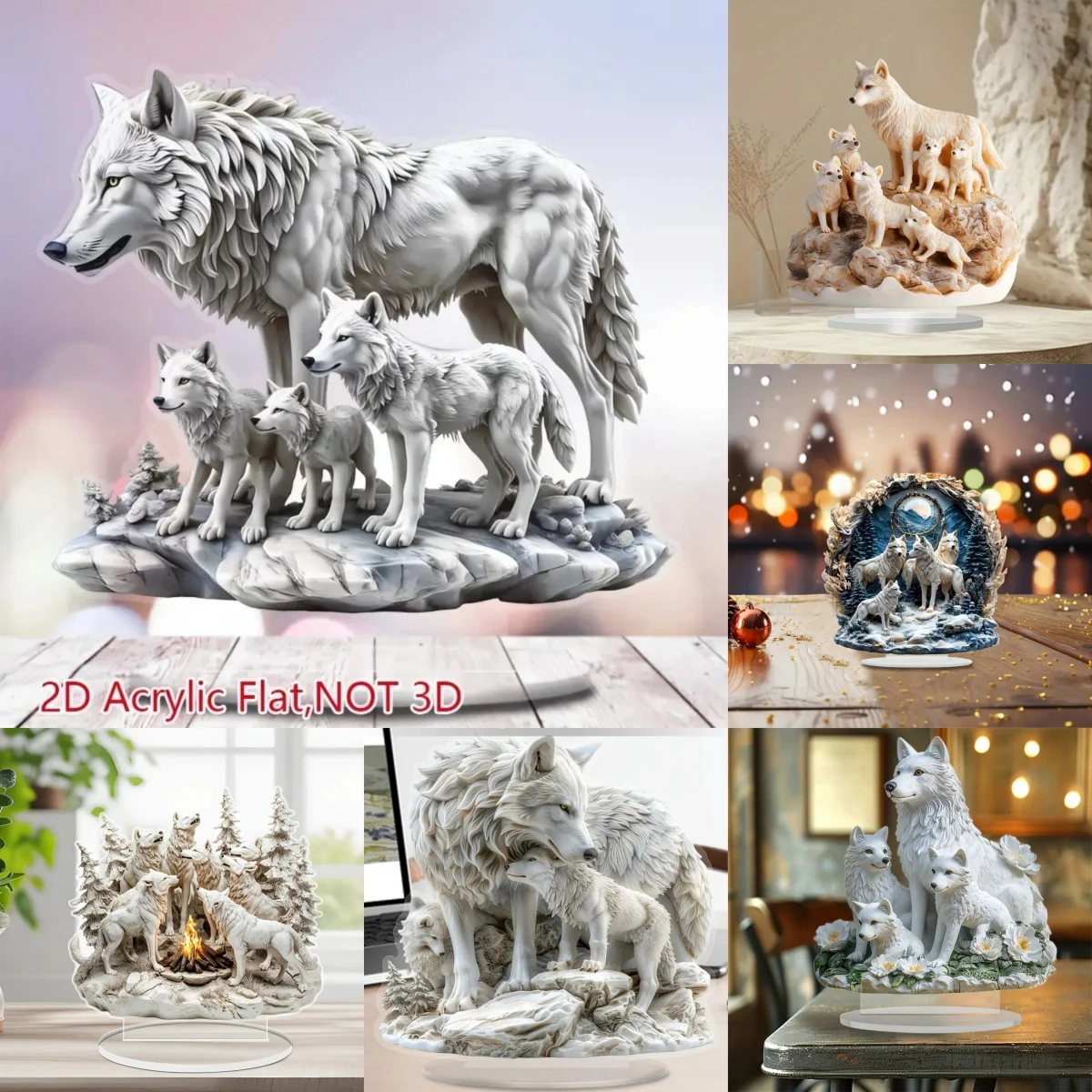 Wolves & Little Wolves 2D-Tischdekoration aus flachem Acryl, Büro, Zuhause, Studio, Café, Zimmer, Vitrine, Ornament-Desktop-Geschenkset-Schild Image