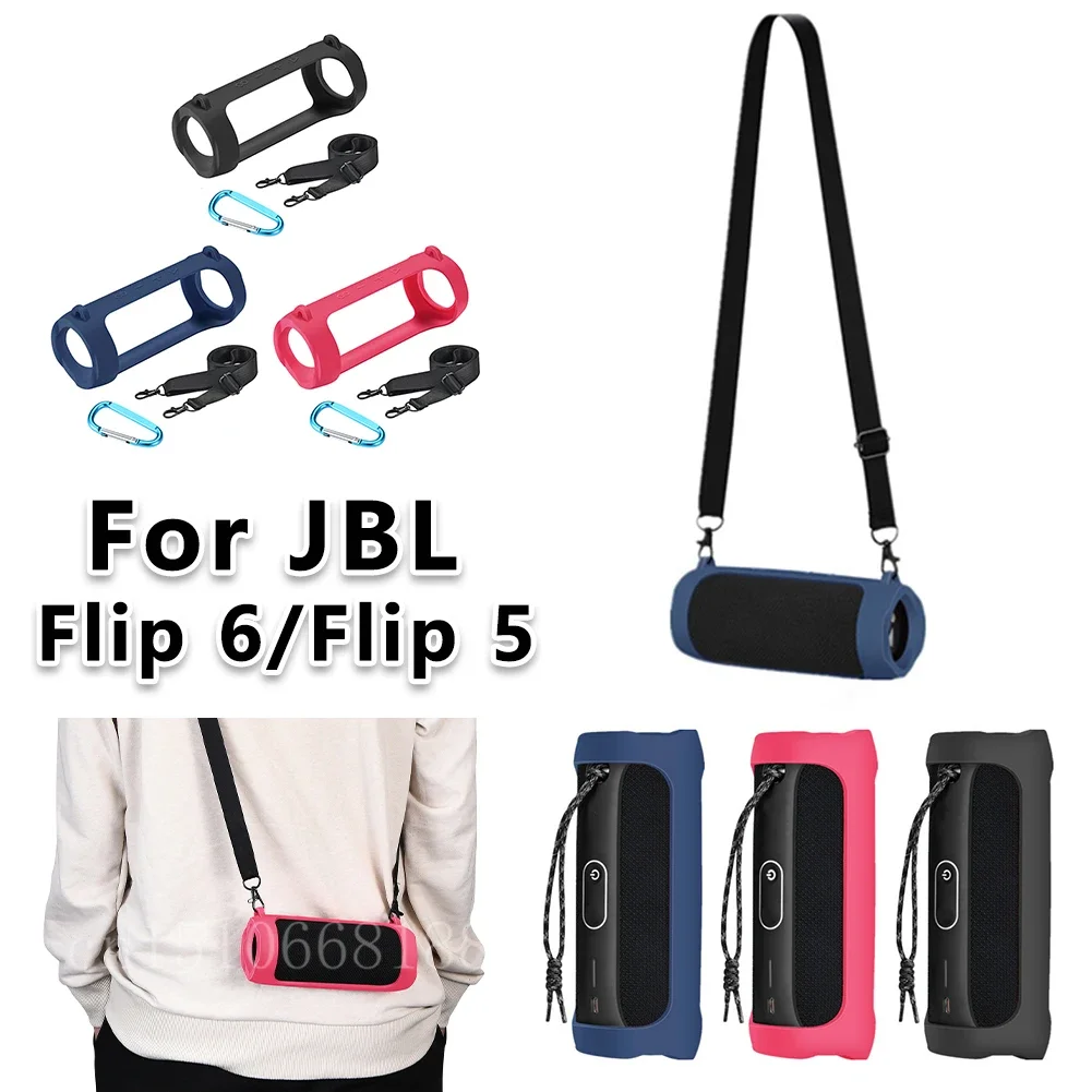 Silikon Lautsprecher Schutzhülle Verstellbaren Riemen Wasserdichte Bluetooth Lautsprecher Fall Tragbare für JBL Flip 6/Flip 5 Image