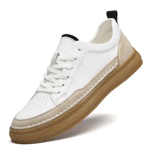 Men's Tennis Shoes Retro Leather Trainers Skateboarding Sneakers Shoes Casual Fashion Dress Sneaker for Men (White,7)