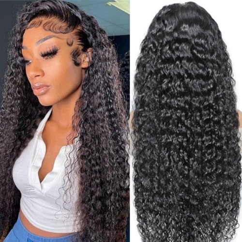 Curly Wig 13 x 4 Lace Front Wig Human Hair 180% Density Real Hair Wig Deep Wave Glueless Wig Human Hair for Women Real Hair Wig (Curly Human Hair Wig, 24 Inches)
