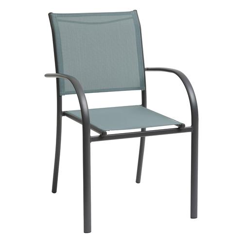 Fauteuil de jardin empilable PIAZZA Vert jade Graphite Aluminium traité époxy, Texaline Hespéride