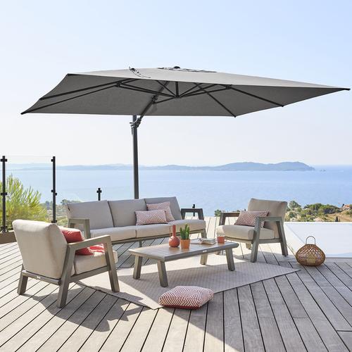 Parasol déporté rectangulaire SUENYO Sunbrella® Anthracite 4 x 3 m - Aluminium traité époxy, Acier, Acrylique Hespéride
