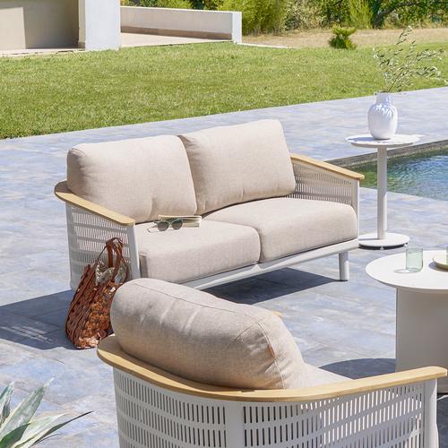 Canapé de jardin OLIMIO Avoine Teck 2 places - Aluminium traité époxy, Polyester Hespéride