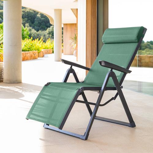 Fauteuil de jardin inclinable DECIMA Vert olive Graphite 8 positions - Aluminium traité époxy, Texaline Hespéride