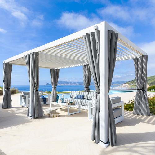 Kit de rideaux, moustiquaires et rails pour pergola bioclimatique EVORA Gris clair 6 x 3,6 m - 8 rails, rideaux Hespéride
