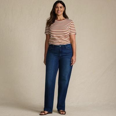 Relaxed Straight Leg Jeans, Mid Rise, Women, size: 20, plus, Blue, Spandex/Cotton-blend, by Lands' End