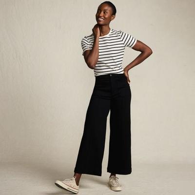 Wide Leg Cropped Patch Pocket Jeans, High Waisted, Women, size: 12, regular, Black, Spandex/Cotton-blend/Poly-blend, by Lands' End