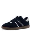 Plateausneaker TAMARIS, Damen, Gr. 37, blau (navy), Veloursleder, Lederimitat, unifarben mit Farbeinsatz, sportlich, Schuhe, Freizeitschuh, Halbschuh, Schnürschuh mit gepolstertem Schaftrand