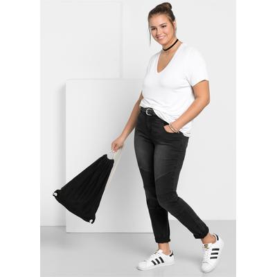 Bequeme Jeans SHEEGO, Damen, Gr. 44, Normalgrößen, schwarz (schwarz denim), 37% Viskose, 34% Baumwolle, 27% Polyester, 2% Elasthan, 67% Baumwolle, 2% Elasthan, 27% Polyester, lang, Jeans Image