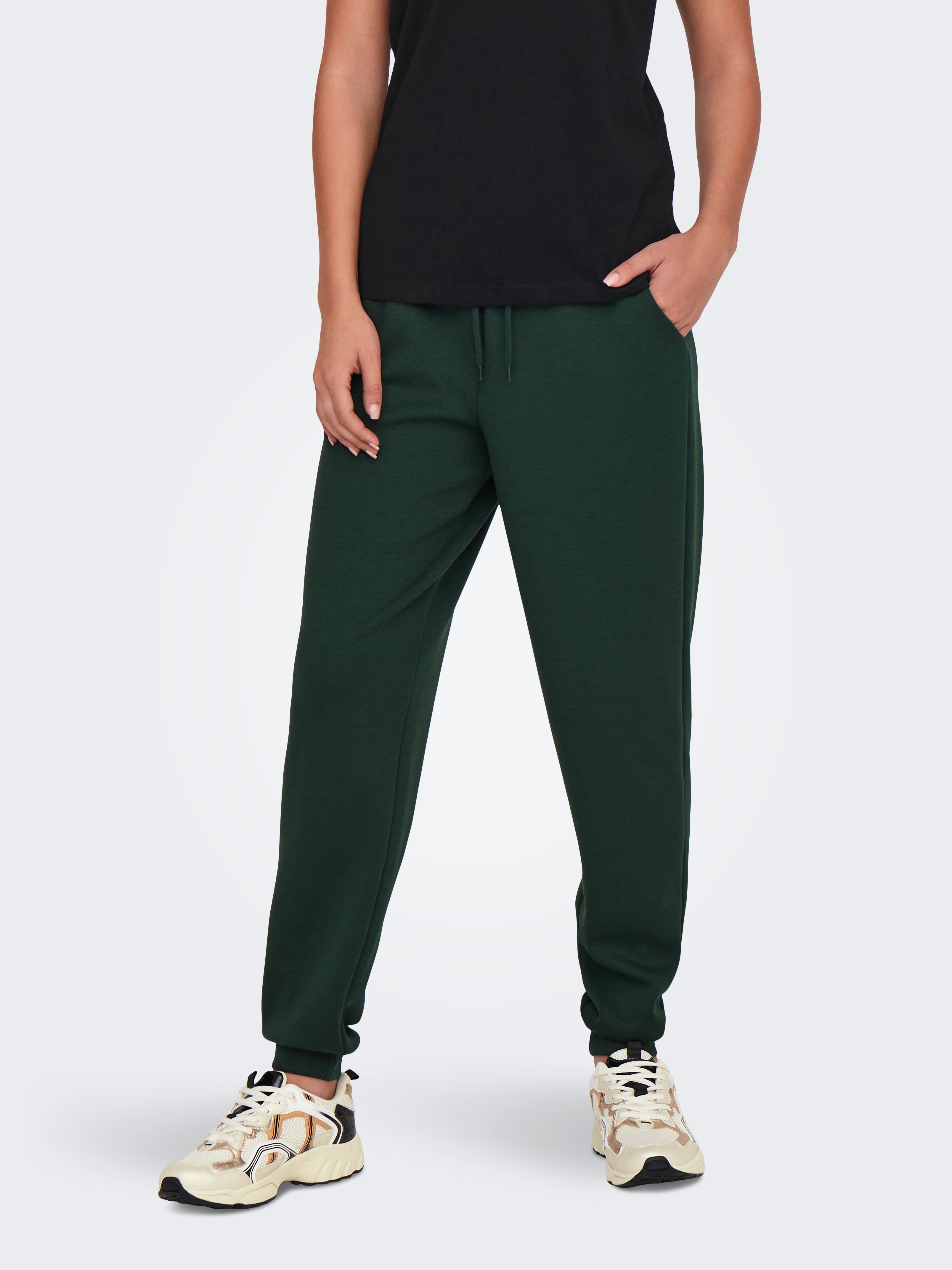 Sweathose ONLY PLAY "ONPLOUNGE HW SWEAT PNT - NOOS", Damen, Gr. M (38), N-Gr, grün (scarab), Sweatware, Obermaterial: 80% Polyester, 15% Viskose, 5% Elasthan, unifarben, regular fit knöchellang, Hosen, mit Kordelzug