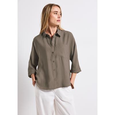 Hemdbluse STREET ONE, Damen, Gr. 40, schwarz tumbled beige, Stoff, 87% Modal, 13% Polyester, unifarben, casual, normal normal, V-Ausschnitt, 3/4-Ärmel normaler Saum, Blusen Image