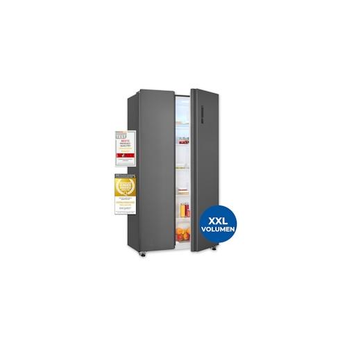 Exquisit Side-by-Side Kühlschrank mit Gefrierteil, 442 Liter, 10 Ablagen, No-Frost, LED-Anzeige, 91 cm Breite, SBS546-040D anthrazit