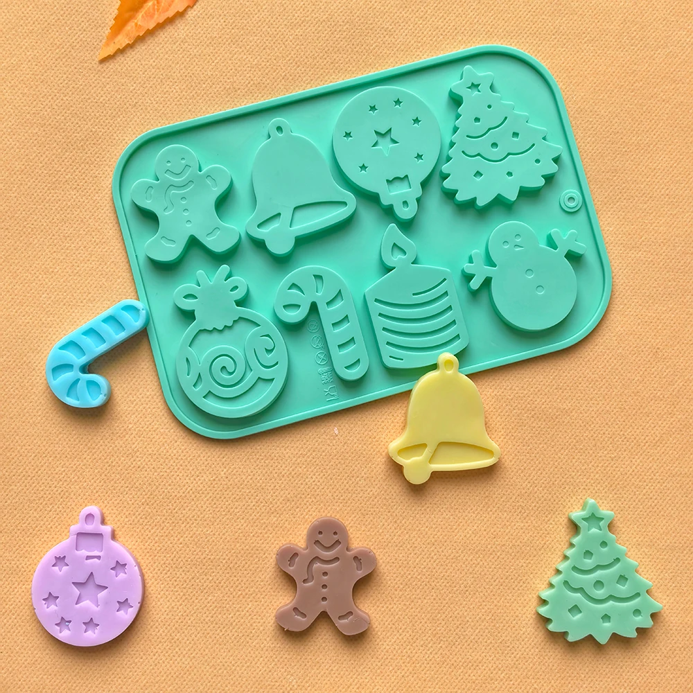 1 Stück 8-Loch verschiedene Formen, Weihnachtsschokoladenform, verwendet für Schokolade, 3D-Süßigkeiten, DIY-Backform mit Antihaftbeschichtung Image