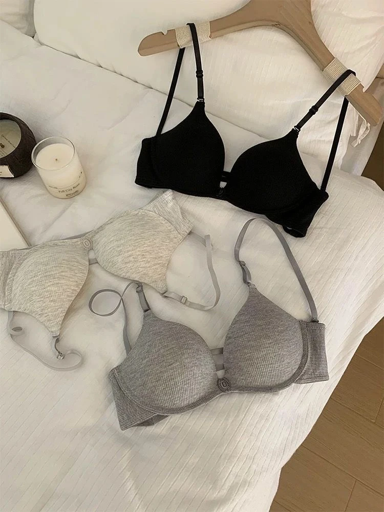 MOYISU BH mit Knöpfen vorne, aushöhlen, sexy Push-Up-BH mit leicht gepolstertem Komfort-Bralette-Oberteil für Uni-Studenten, Sommermode Image