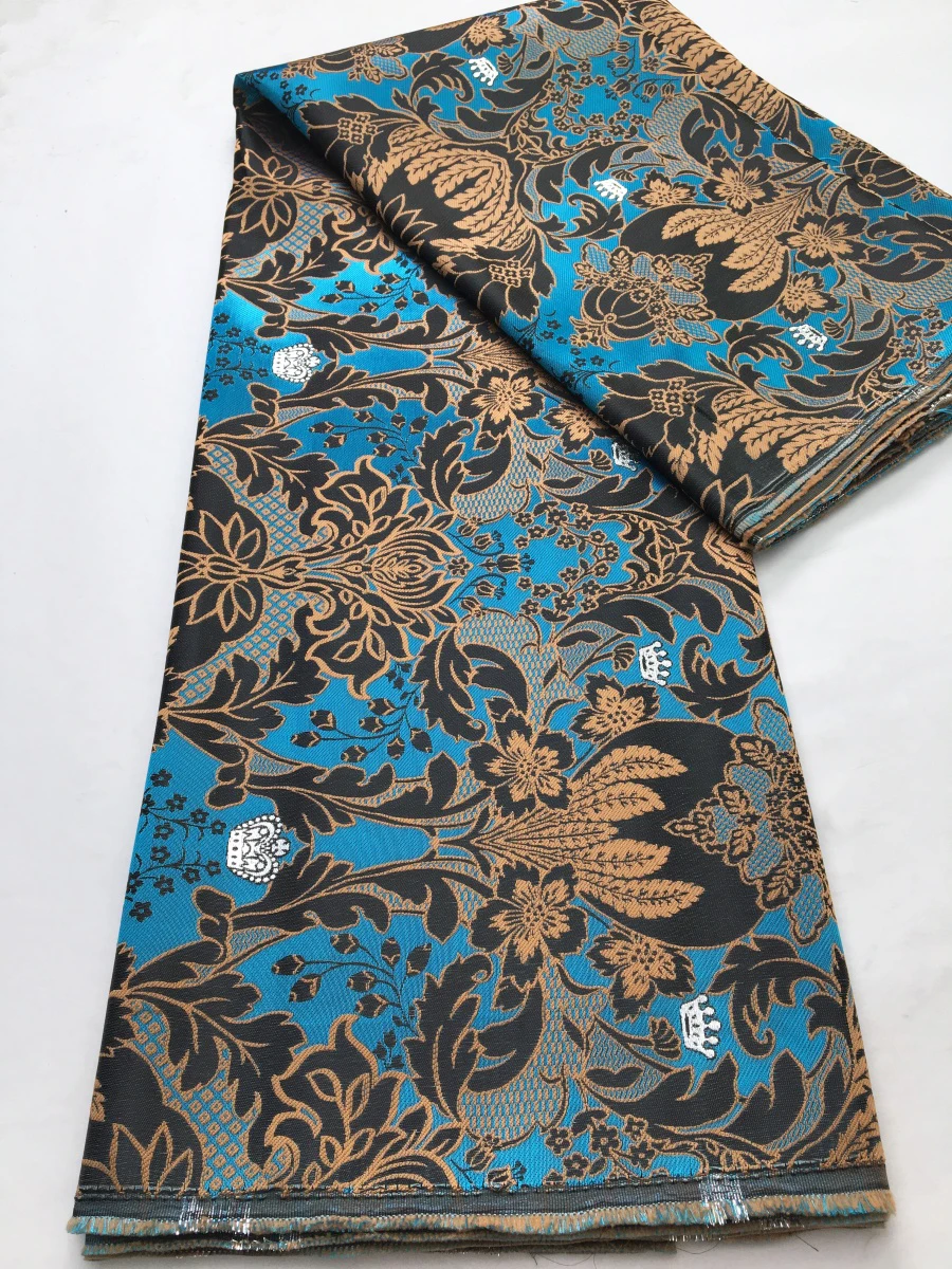 Brauner afrikanischer Brokat-Jacquard-Stoff, Damast-Material, nigerianische Vergoldung, Spitze, Brocard-Tissu, 5 Yard Dentelle Africaine S4397 Image
