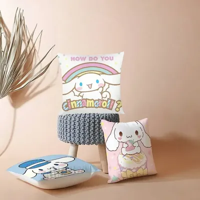 Kawaii C-Cinnamoroll Kissenbezug, weicher, süßer Überwurf-Kissenbezug für Auto, Sofa, Kissenbezug, Polyester mit Reißverschluss Image