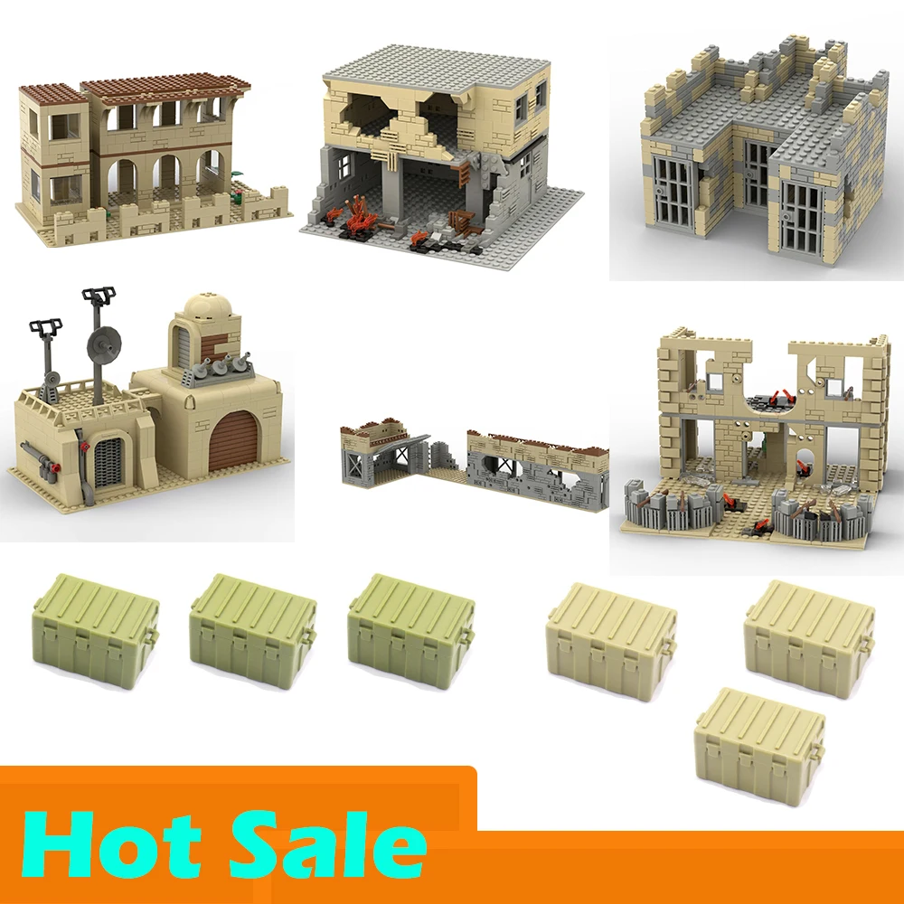 Verlassene ruinierte Armee Gebäude MOC WW2 Militärbasis DIY Szenen Bausteine Set Teile für Soldatenfiguren Kinderspielzeug Image