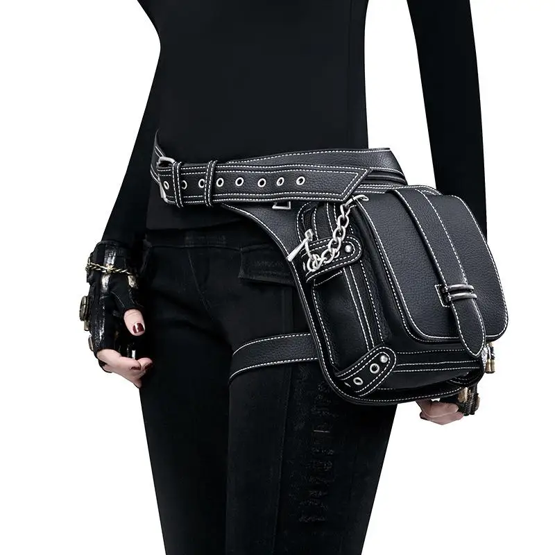 Steampunk Retro Taille Tasche männer Outdoor Einzelnen Schulter Umhängetasche frauen Handy Sexy Nieten Taille Tasche bein tasche Packs