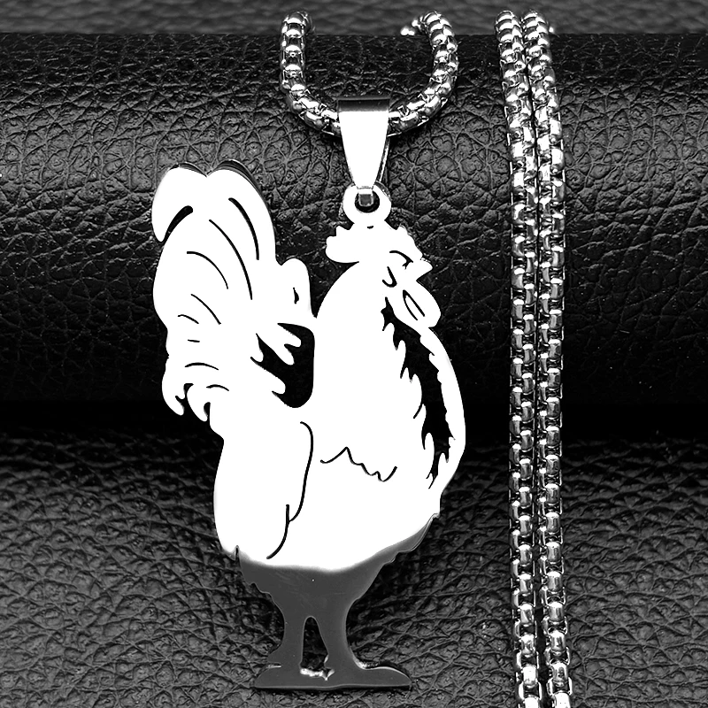 Hohl Hahn Hahn Tier Anhänger Halskette Für Frauen Männer Edelstahl Gold Silber Farbe Morgen Wecker Kette Schmuck Image