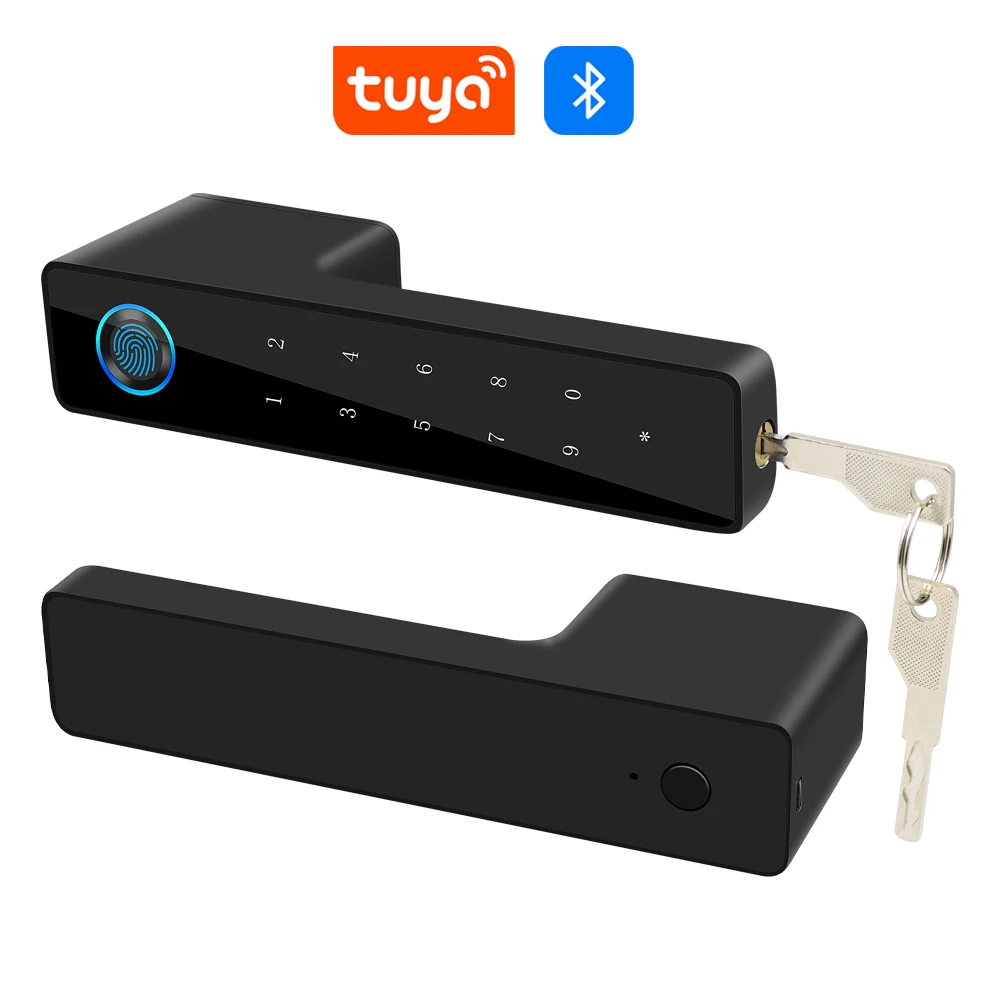 Intelligentes Fingerabdruck-Türgriffschloss mit Tuya-App-Kanal, stumm, Innenarchitektur für Schlafzimmer, Badezimmer, drei Balken, magnetische Absaugung Image