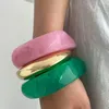 Salircon Vintage Unregelmäßige Rosa Grün Textur Harz Armreifen Frauen Hand Geometrische Breite Hip Hop Metall Manschette Armband Armreif Schmuck