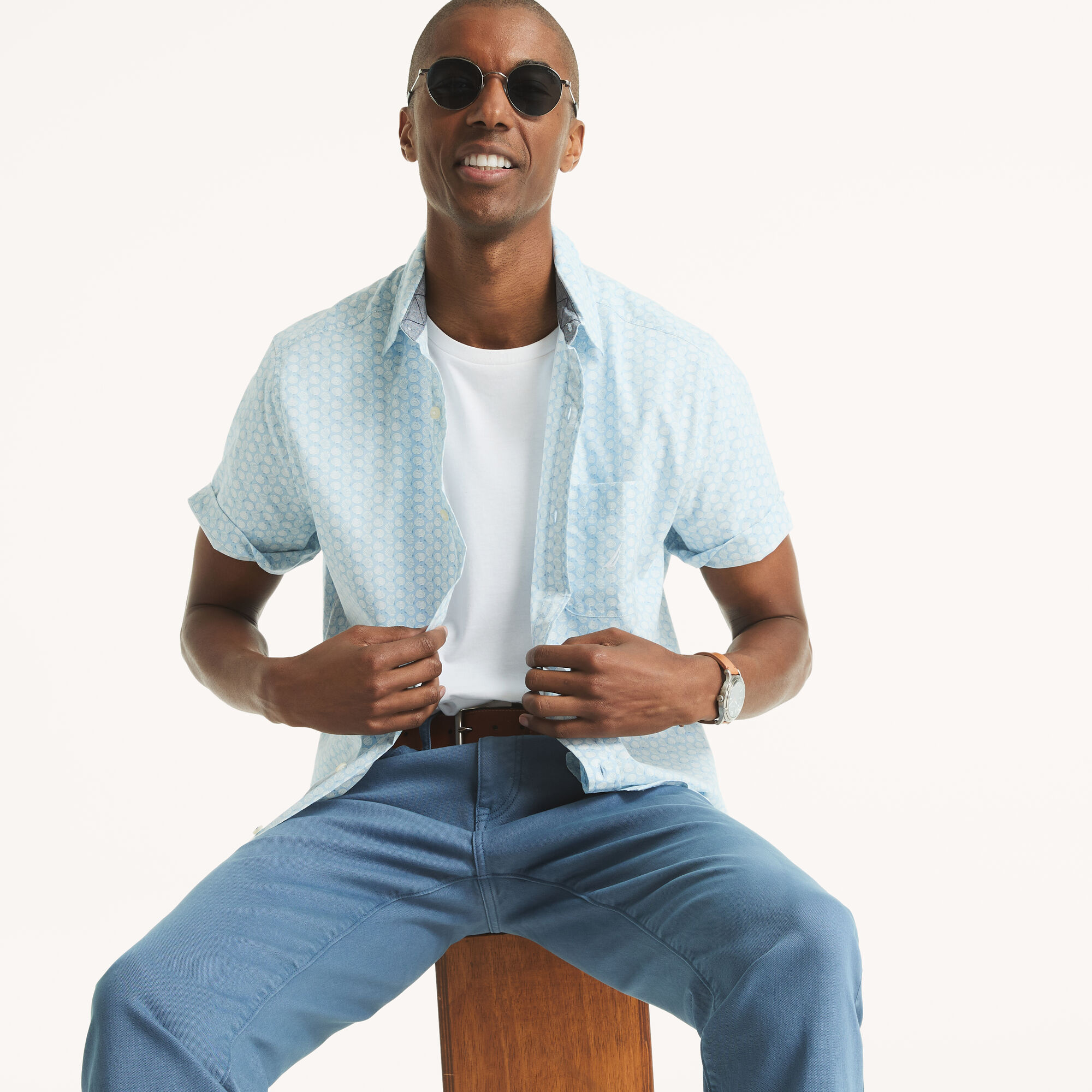 Nautica Men's Printed Short-Sleeve Shirt 414 (Crystal Bay Blue), S