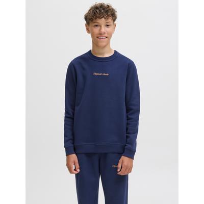 Sweatshirt JACK & JONES JUNIOR "JORNORREBRO EMB SWEAT CREW NOOS JNR", Jungen, Gr. 152, blau (ocean cavern), angeraute Sweatware, Obermaterial: 89% Baumwolle, 11% Polyester, unifarben, modisch, relaxed fit, Rundhals, Langarm Rippbündchen, Sweatshirts Image