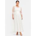 Abendkleid SHEEGO "Abendkleid", Damen, Gr. 54, Normalgrößen, weiß (sanftes weiß), 100% Polyester, unifarben, lang, Rundhals, 3/4-Ärmel, Kleider