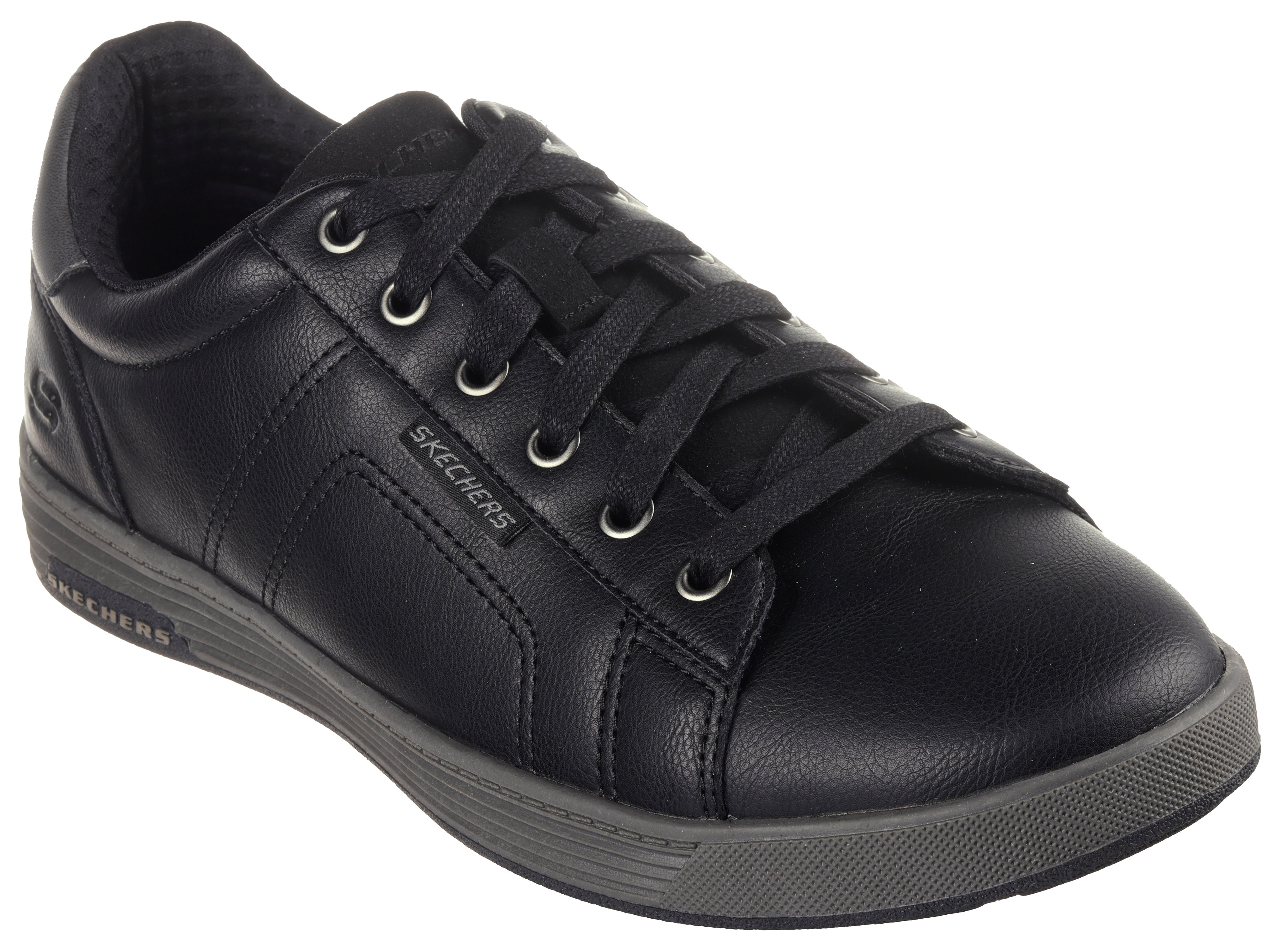 Sneaker SKECHERS "CAVELL", Herren, Gr. 46, schwarz, Lederimitat, Casual, Schuhe, Freizeitschuh, Slipper, Schnürschuh mit Air-Cooled Memory Foam