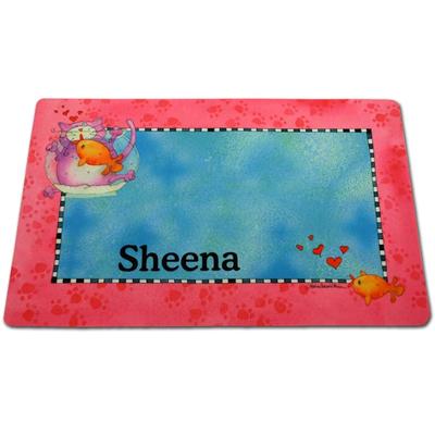 Drymate Pink Border Fish Bowl Personalized Pet Placemat, 12" L X 20" W
