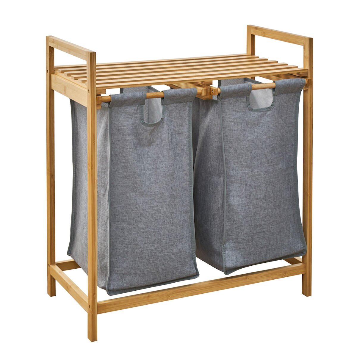 SVITA SULA Wäschekorb Wäschesammler Wäschebox 2 Fächer mit Ablagefläche Bambus Grau Image