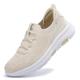 XOEKD Women Slip On Shoes Running Shoes Lightweight Non Slip Tennis Memory Foam Shoes for Sports Travel Gym, beige, 6.5 UK