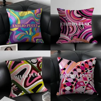 E-Emilio P-Pucci Logo Kissenbezug Musterdruck Kissenbezug Wohnzimmer Sofa Kissenbezug Schlafzimmer Zimmer Dekor Image