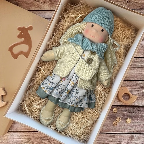 handgemachte Waldorfpuppe Baby Mädchen mit Kleidersets - 11,8 Zoll weiche Plüschpuppe für Kleinkinder ideales Weihnachtsgeschenk für Kinder Image