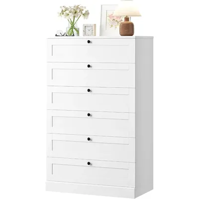 White6Drawer Dresser52" Tall Dresser & Chest of Drawers, 29" W Wood Dresser Drawer Chest,Modern Vertical Dresser Storage Cabinet